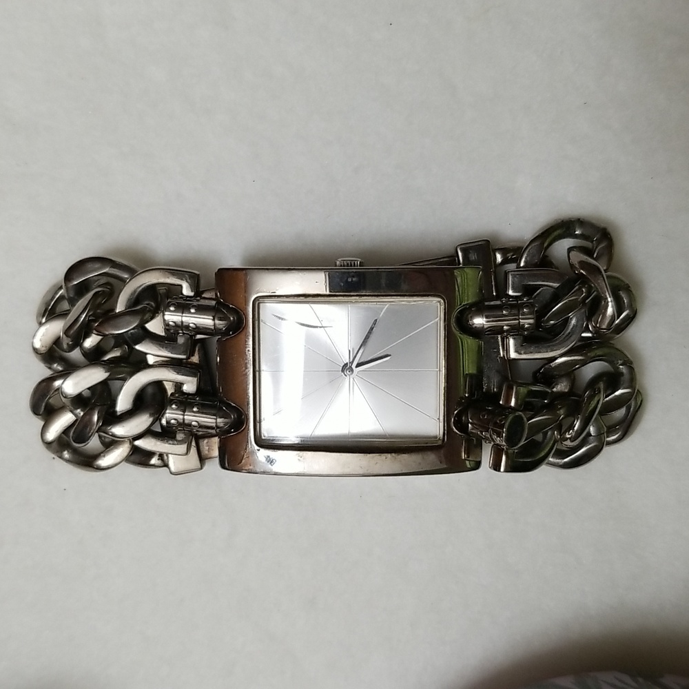 Guess heavy metal silvertone watch